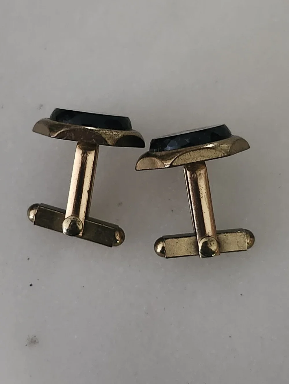 Vintage Gold Tone Black Onyx Hex Cufflinks